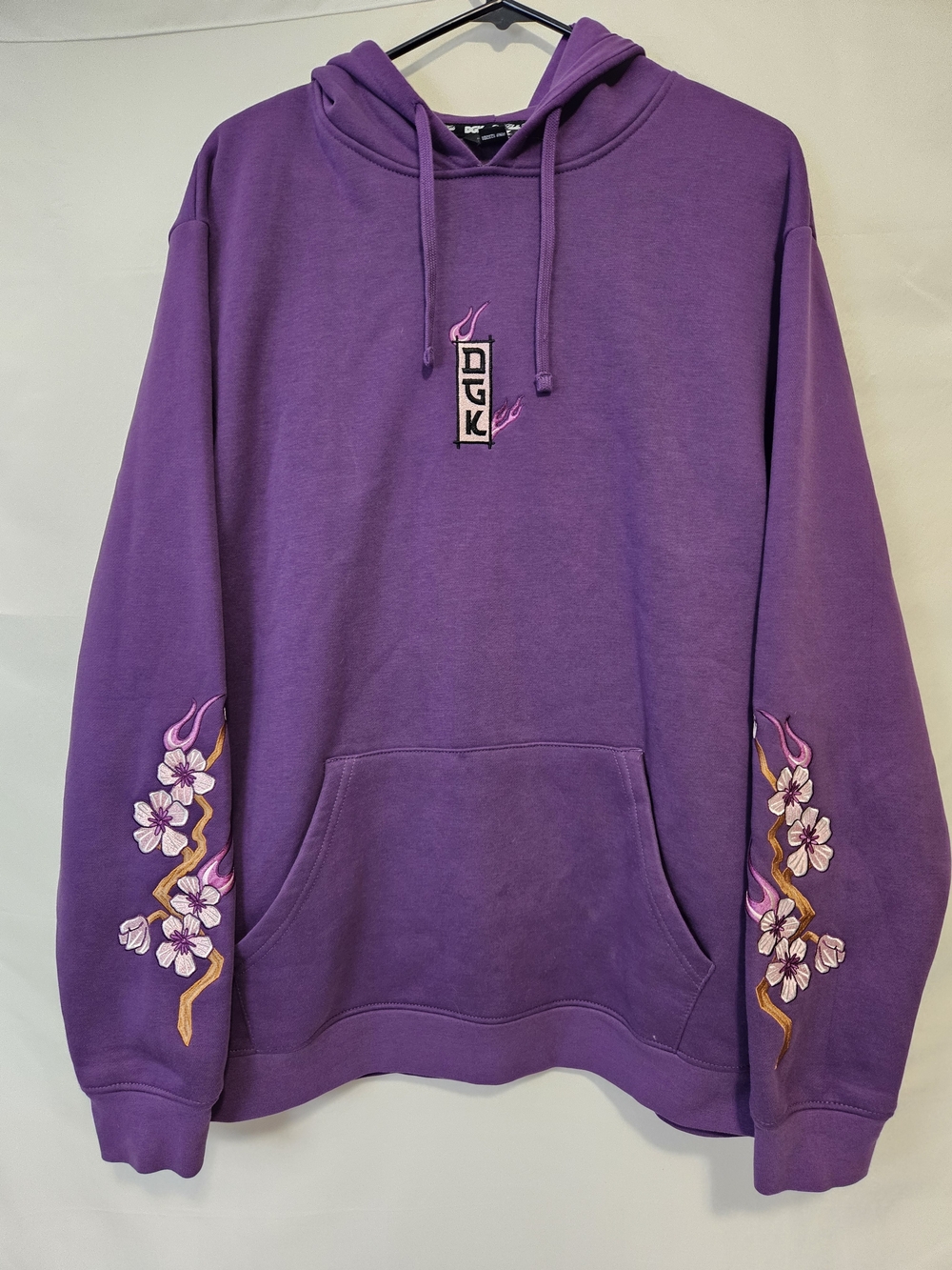 DGK Purple Hoodie with Embroidered Cherry Blossoms Logo Neck Tape